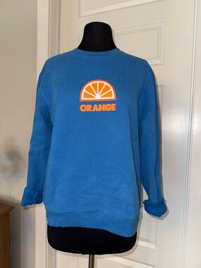 NWOT Kule Blue Crewneck with Orange Logo Sz XS